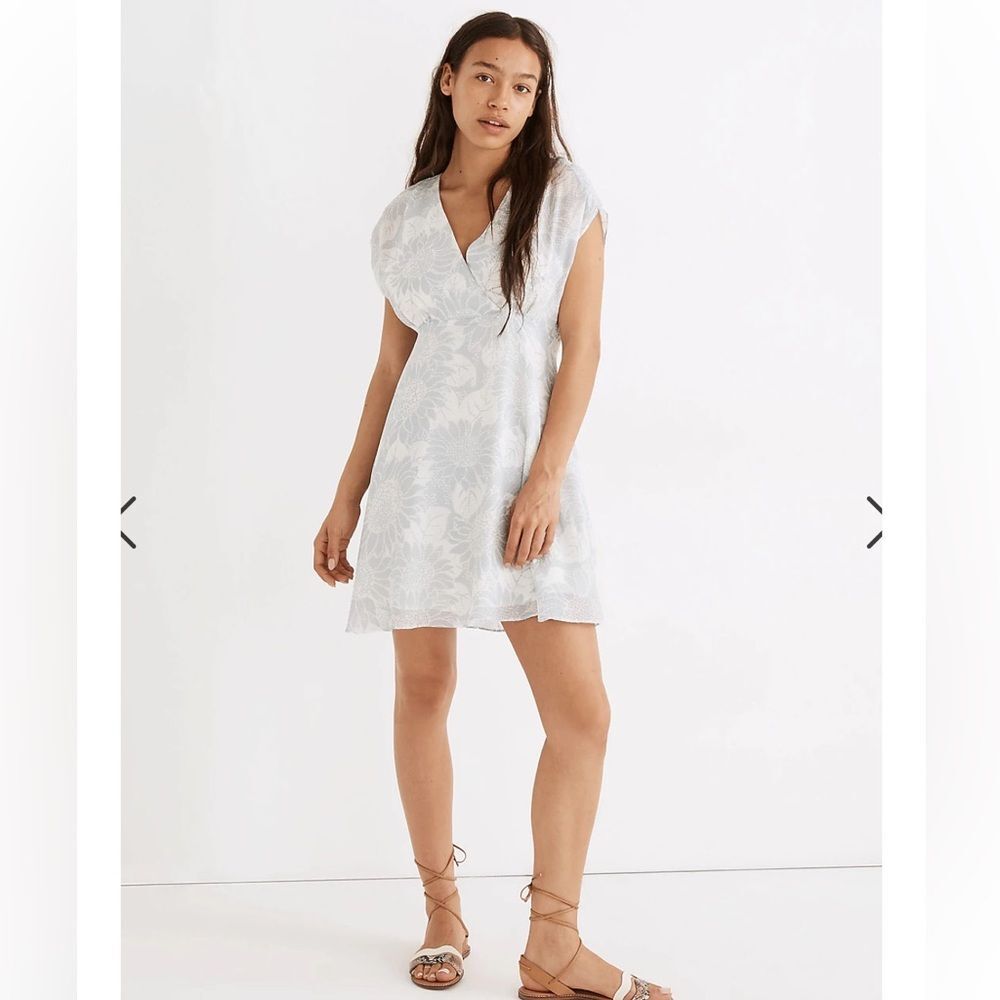 madewell Size 12 100% Silk Crossover Mini Dress in Sunflower Season NWT